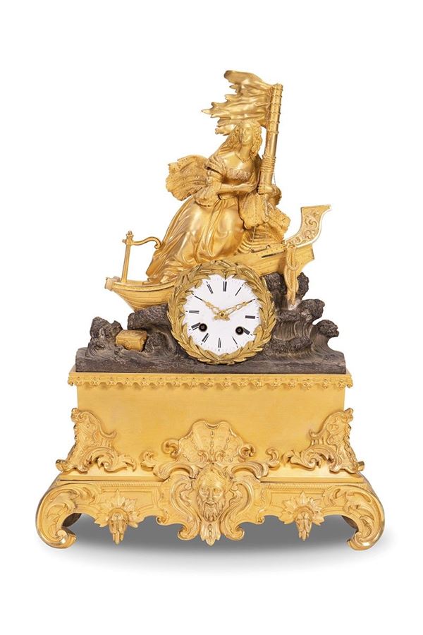 Orologio in bronzo dorato e brunito, XIX secolo  - Auction Antiques and Decorative Arts - Incanto Casa d'Aste e Galleria