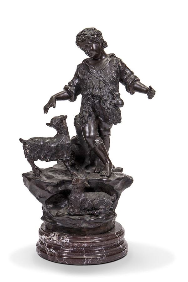 Scultura in bronzo, pastorello, XIX-XX secolo