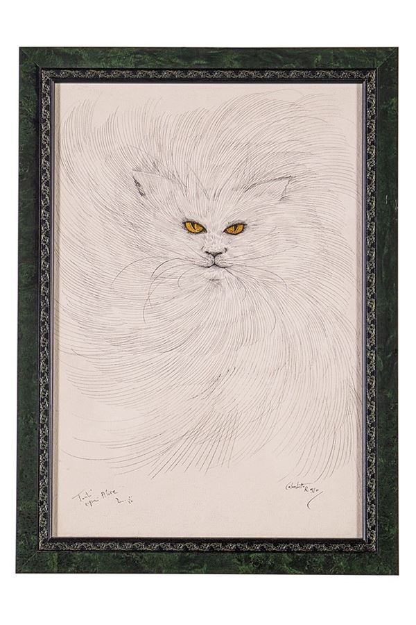 Enrico Colombotto Rosso - Incisione, Gatto, XX secolo