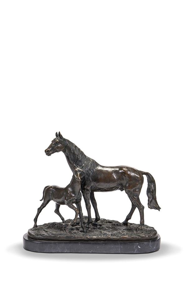 Pierre-Jules Men&#233; - Scultura in bronzo, cavalli