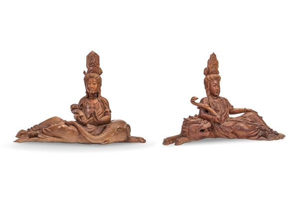 Due sculture in legno, Divinit&#224;, XIX-XX secolo