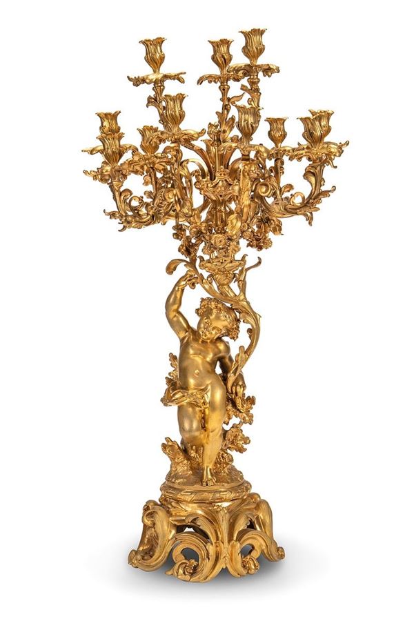 Candeliere in bronzo dorato, Francia, XIX secolo