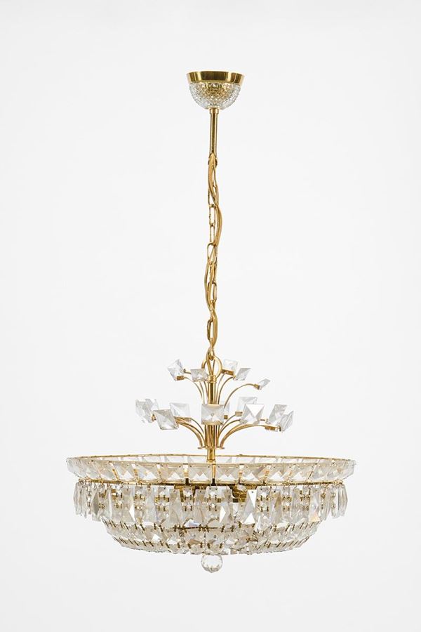 Lampadario in bronzo e cristalli