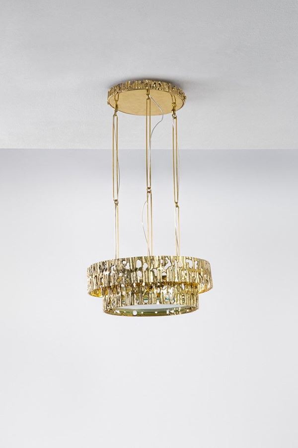 Angelo Brotto - Lampadario in ottone e cristallo