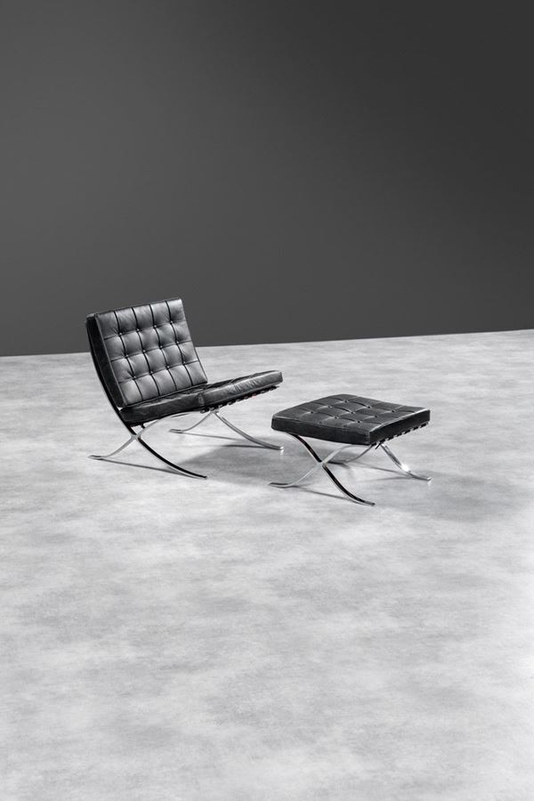 Ludwig Mies Van Der Rohe - Poltrona e poggiapiedi mod. Barcelona