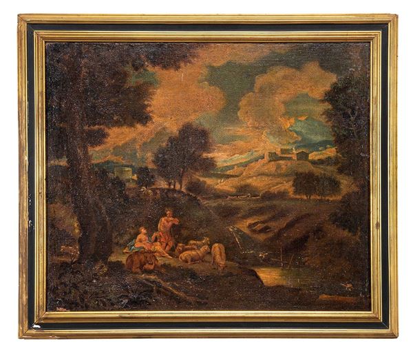 Dipinto, Paesaggio con pastori ed armenti, Pittore italiano del XVIII secolo
