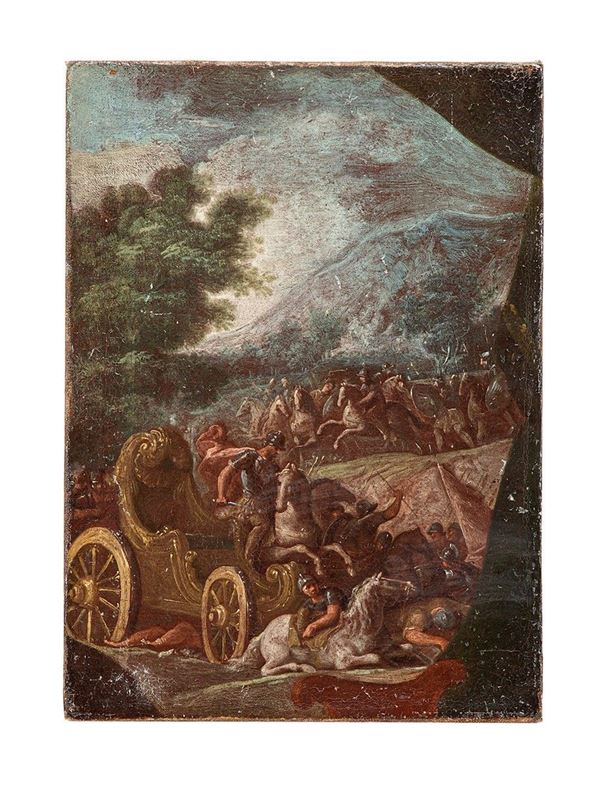 Pittore veneto del XVIII secolo : Scena di battaglia  - Asta Antiquariato - Incanto Casa d'Aste e Galleria
