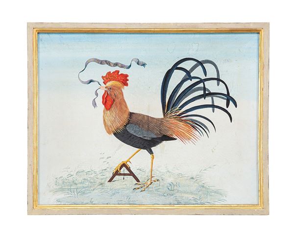 Carlo Antonio Raineri - Dipinto, Gallo con allegoria massonica