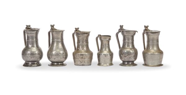 Lotto composto da sei versatoi in peltro, XVIII secolo  - Auction Antiques, Works of Art and Decorative Objects - Incanto Casa d'Aste e Galleria