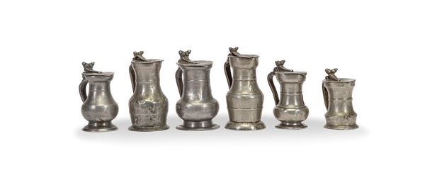Lotto composto da sei versatoi in peltro, XVIII secolo  - Auction Antiques, Works of Art and Decorative Objects - Incanto Casa d'Aste e Galleria