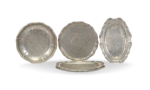 Lotto composto da cinque piatti in peltro, XVIII secolo  - Auction Antiques, Works of Art and Decorative Objects - Incanto Casa d'Aste e Galleria
