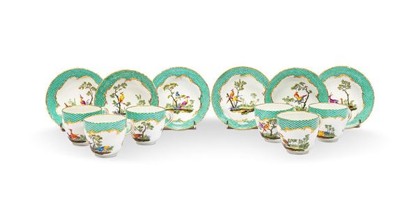 Sei tazze con piattino in porcellana. Meissen, XVIII secolo