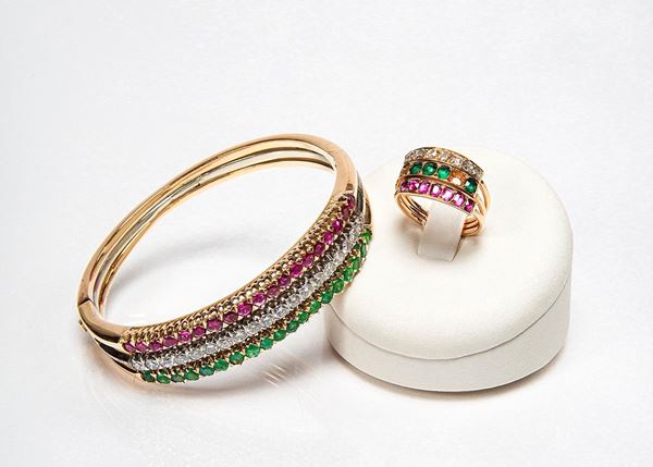 Set di bracciale e anello con rubini