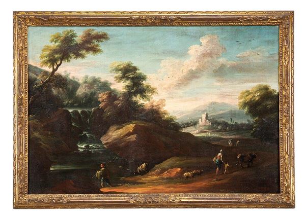 Vittorio Amedeo Cignaroli : Dipinto, Paesaggio con cascata  - Asta Antiquariato, Sessione 2 - II - Incanto Casa d'Aste e Galleria