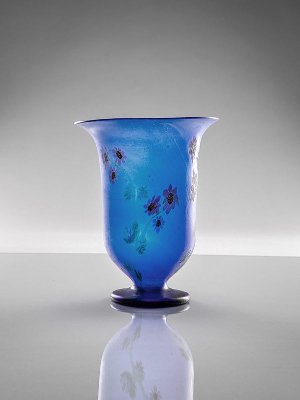 Vaso decorativo in vetro di Murano (azzurro), Gabbiani