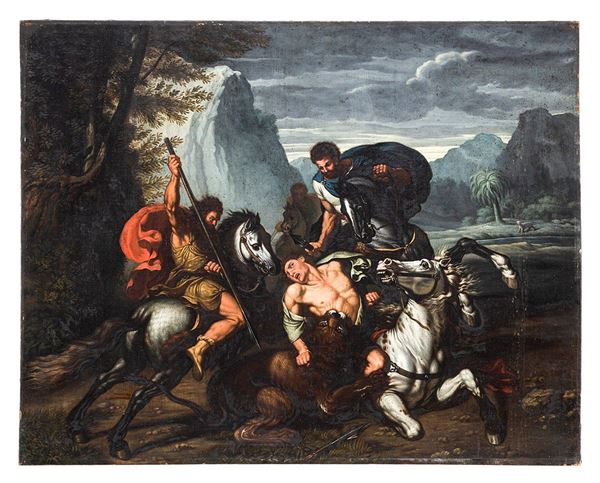 Dipinto, Caccia al leone, XVIII secolo