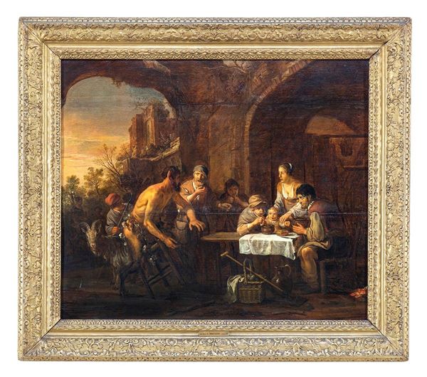 Claes Nicolaes Cornelisz Moeyaert : Il pranzo alla mensa del contadino  - Asta Antiquariato - Incanto Casa d'Aste e Galleria