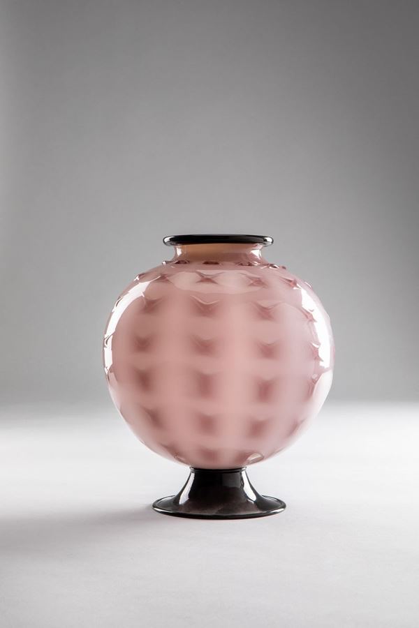 Vittorio Zecchin - Vaso vetro lattimo incamiciato
