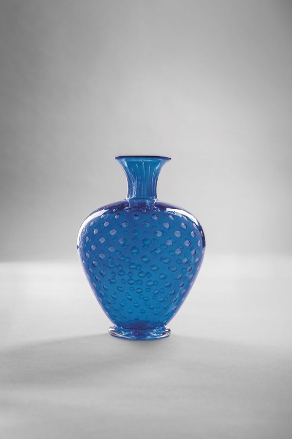 Archimede Seguso - Vaso blu e foglia d&#39;oro
