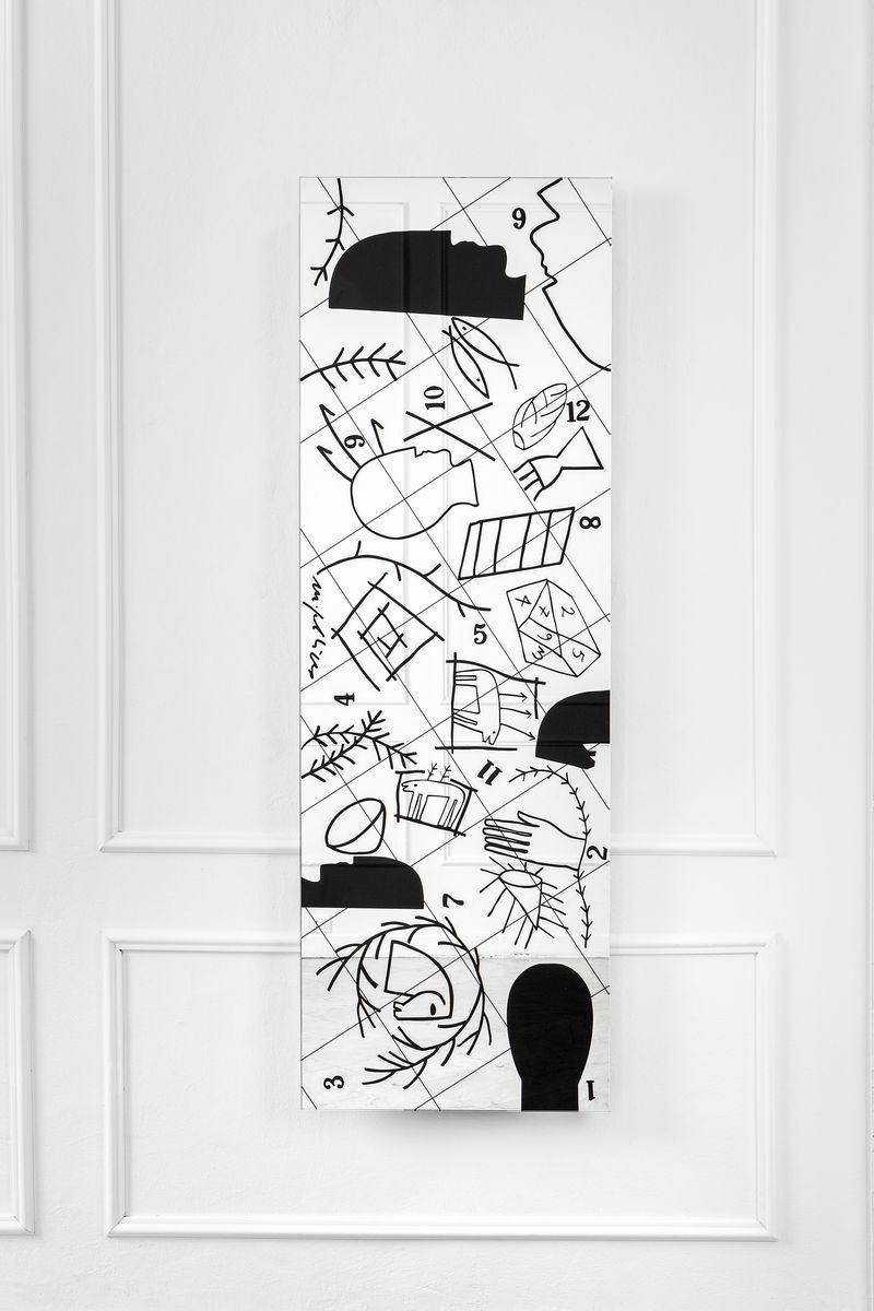 Mimmo Paladino - Specchio Mirror con disegno a teste e numeri