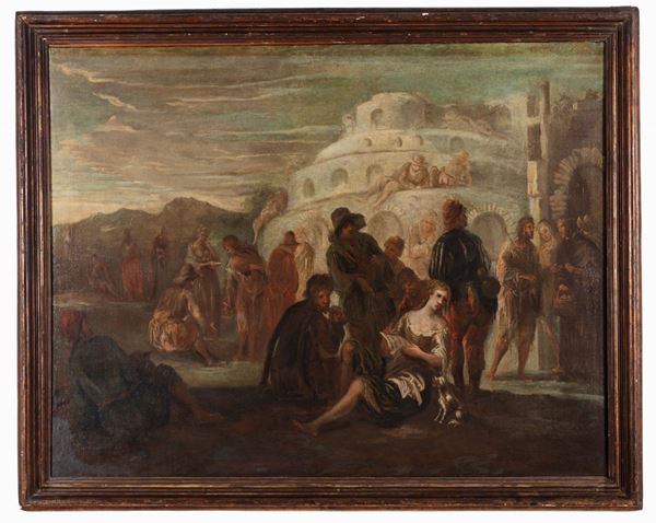 Matteo Ghidoni detto Matteo dei Pitocchi - Scena di vita quotidiana con 
rovine antiche