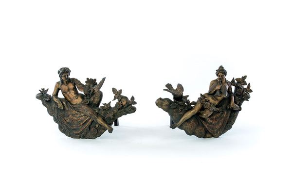 Coppia di alari in bronzo, da   - Auction Antiquariato - Incanto Casa d'Aste e Galleria