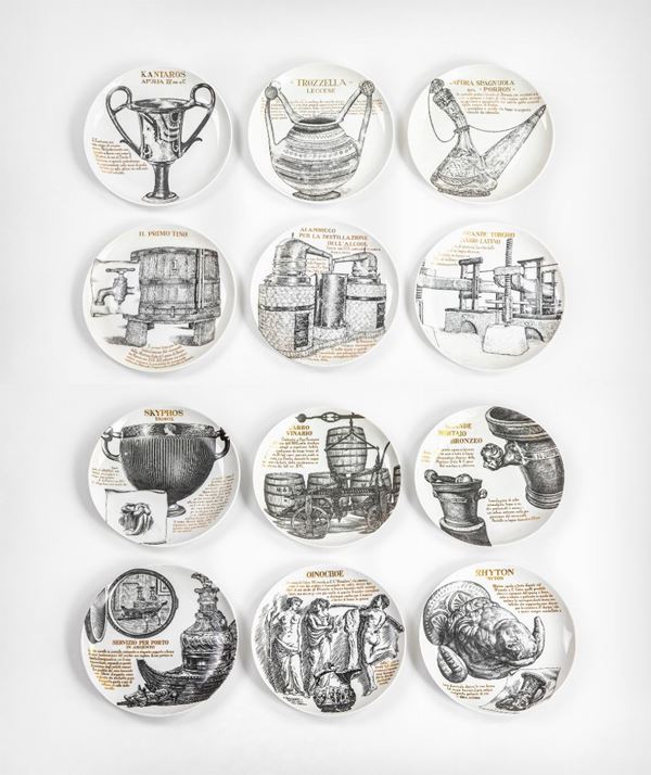 Piero Fornasetti - Dodici piatti serie Martini e Rossi