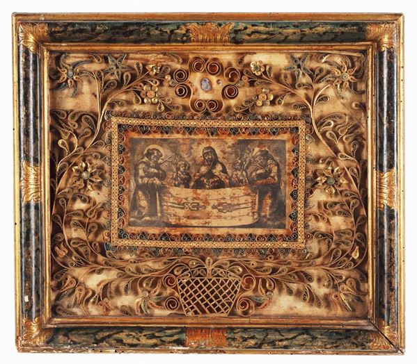 Reliquiario in carta con l'effigie della Santa Sindone
