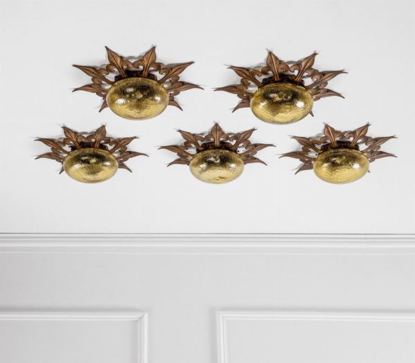 Cinque lampade da parete o da soffitto a guisa di stella marina