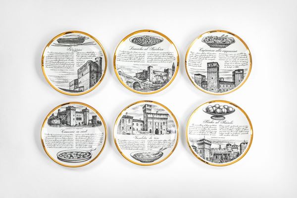 Piero Fornasetti - Sei piatti della serie Specialit&#224; torinesi