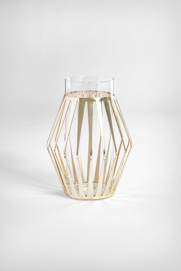 Lino Sabattini - Vaso vetro e metallo argentato