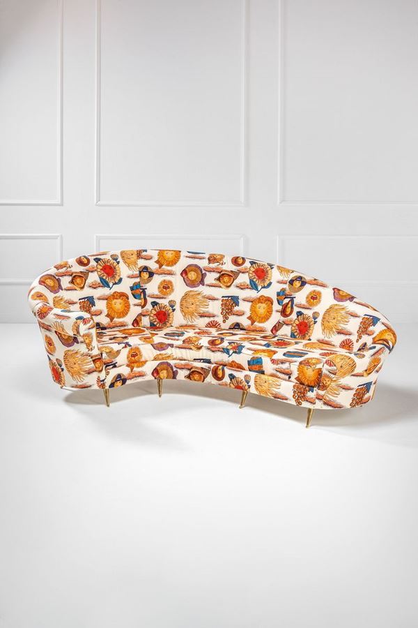 Divano curvo tessuto Piero Fornasetti