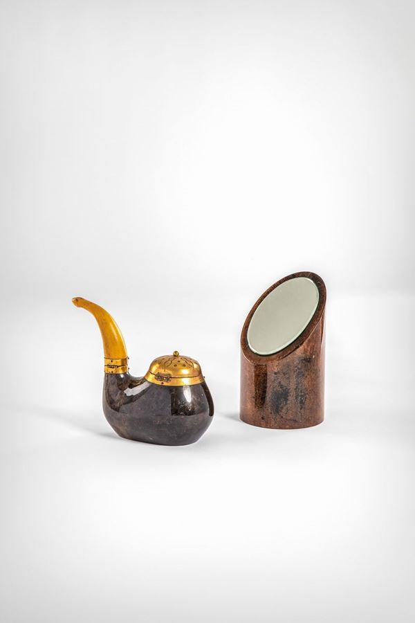 Aldo Tura - Specchio da tavolo e portatabacco