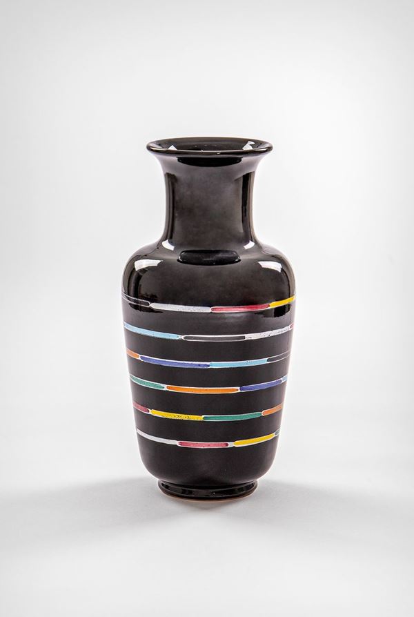 Ars Deruta - Ars Artigiana Deruta - Vaso nero con decoro policromo