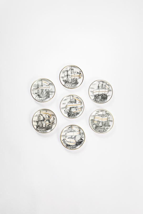 Piero Fornasetti - Sette sottobicchieri con velieri