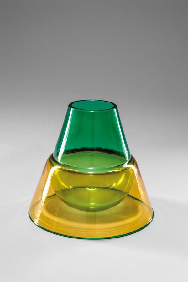 Effetre International - Vaso ad incalmo verde e giallo