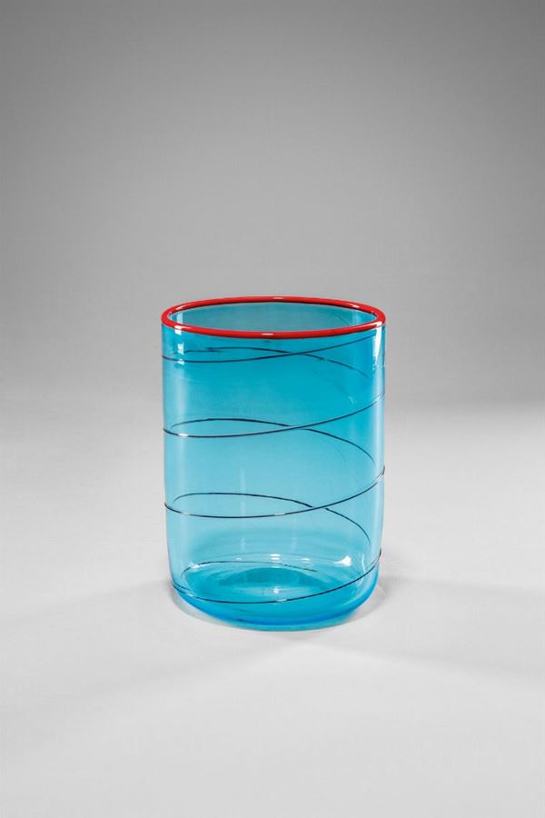 Lazzarini - Vaso acquamare bordo rosso