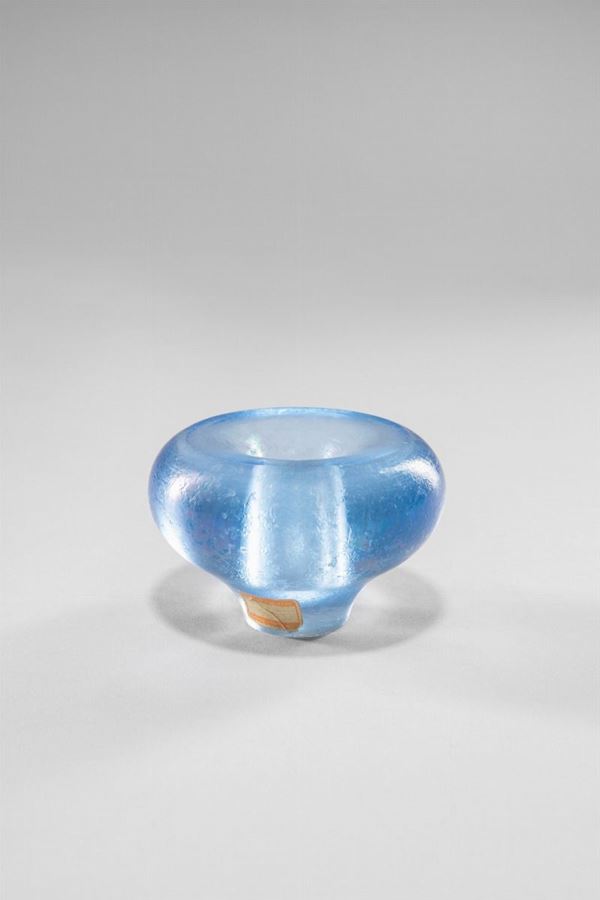 Flavio Poli - Portacandela in vetro azzurro corroso