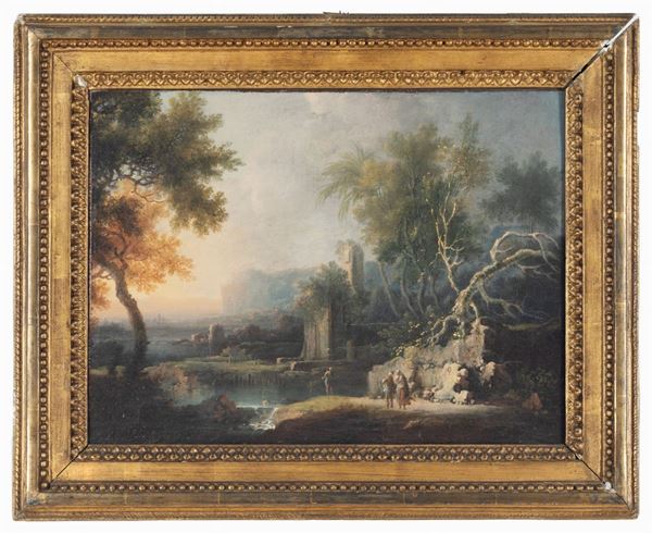 Michele Pagano - Paesaggio con rovine e contadini