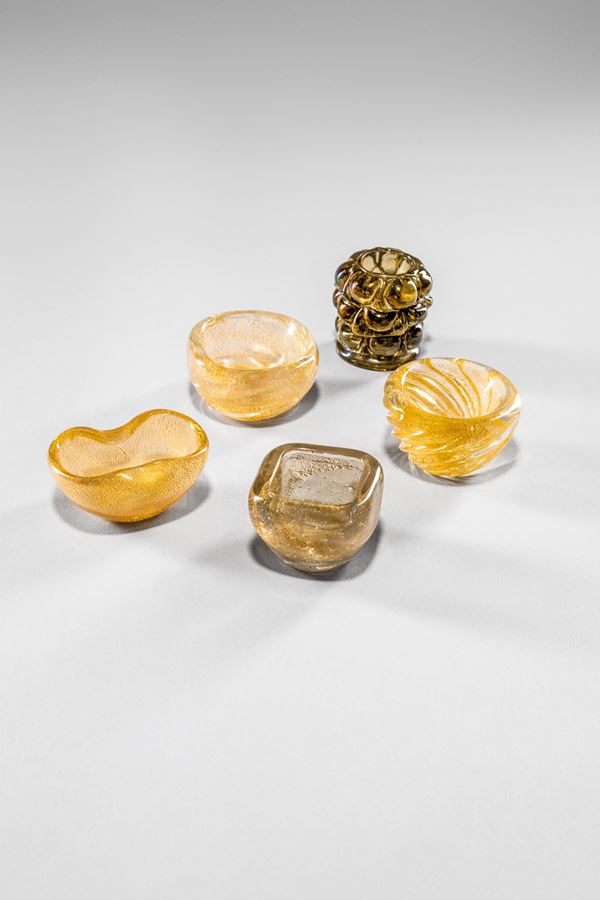 Murano - Cinque miniature con iclusione di foglia d'oro