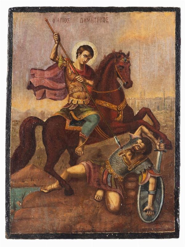 Icona con San Demetrio, XIX sec.  - Auction Antiques - Incanto Casa d'Aste e Galleria