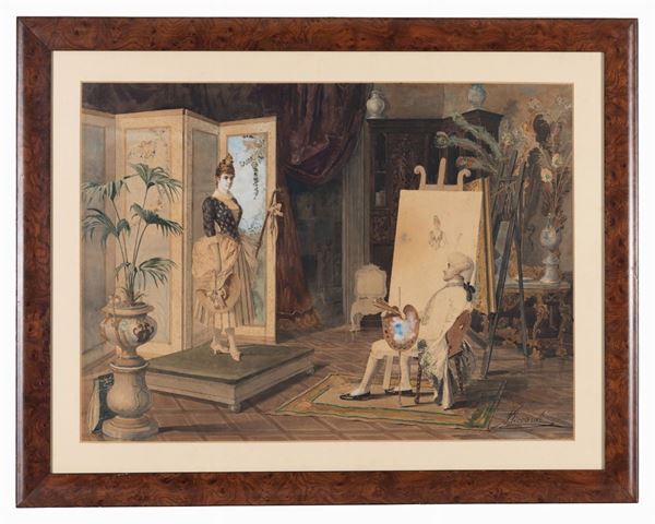 Paolo Riccardi - Interno di atelier del pittore