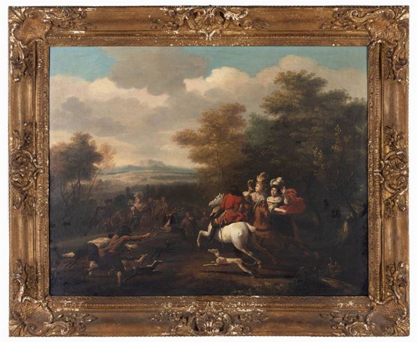 Jan Van Huchtenburgh - Caccia al cervo con dame a cavallo