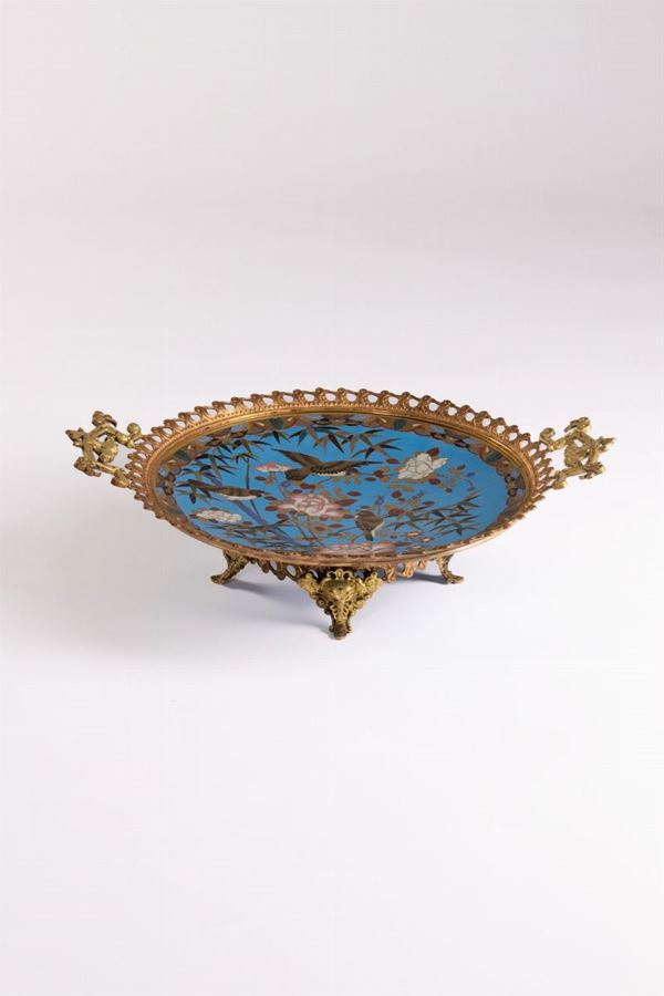 Alzata in bronzo e cloisonné
