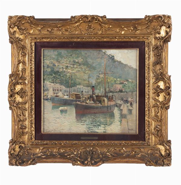 Attilio Pratella - Marina napoletana con barche