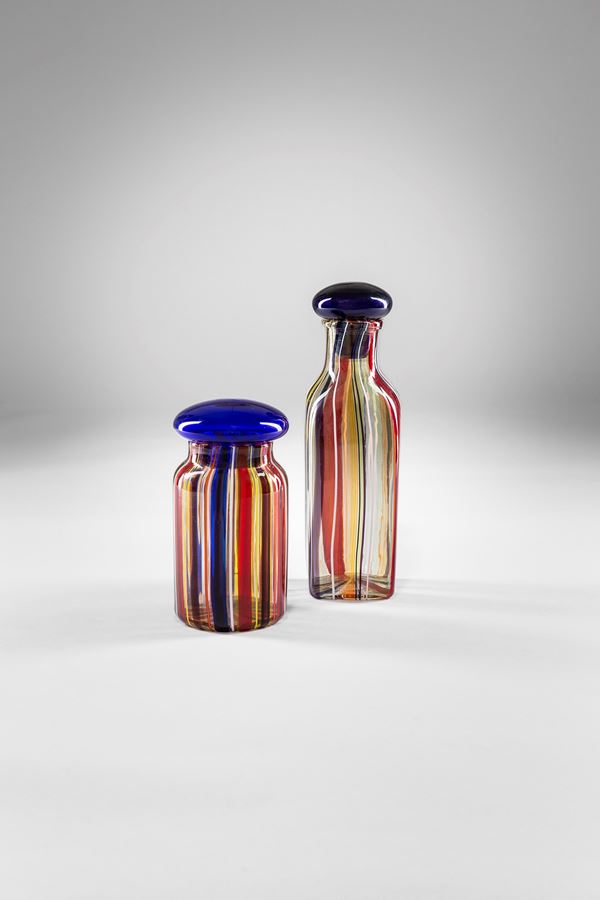 Ercole Barovier - Due bottiglie a canne verticali
