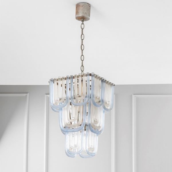 AV Mazzega - Lampadario con elementi in vetro curvo