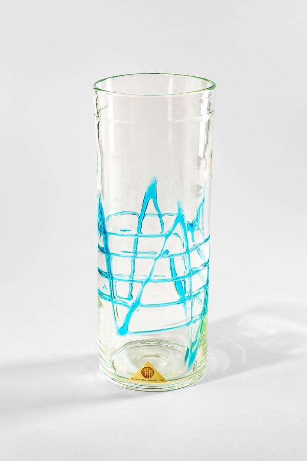 Fulvio Bianconi (attr.) - Grande vaso con fili azzurri