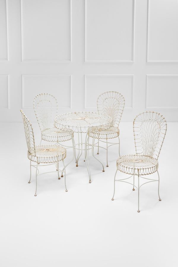 Mathieu Mategot (attr.) - Quattro sedie e un tavolino da giardino