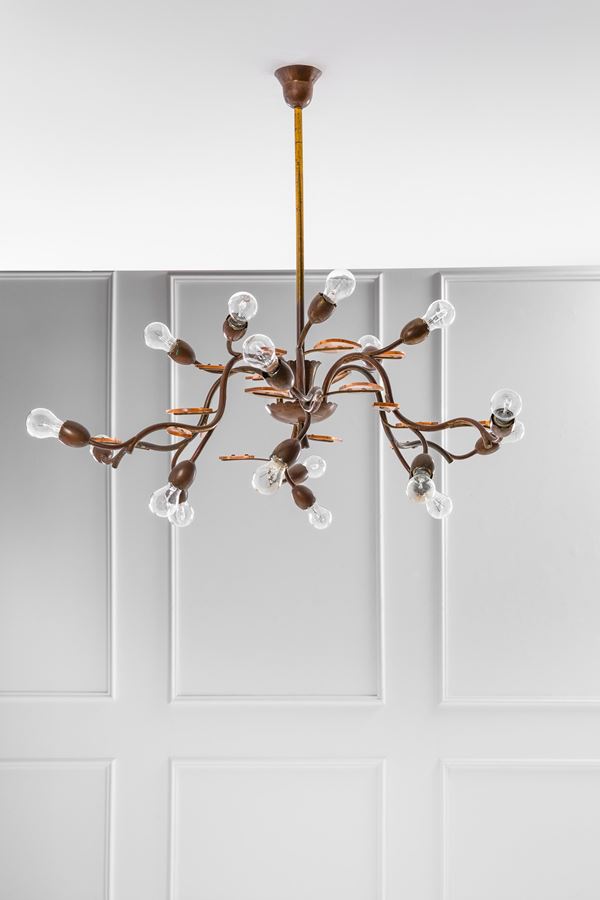 Grande lampadario con foglie in vetro
